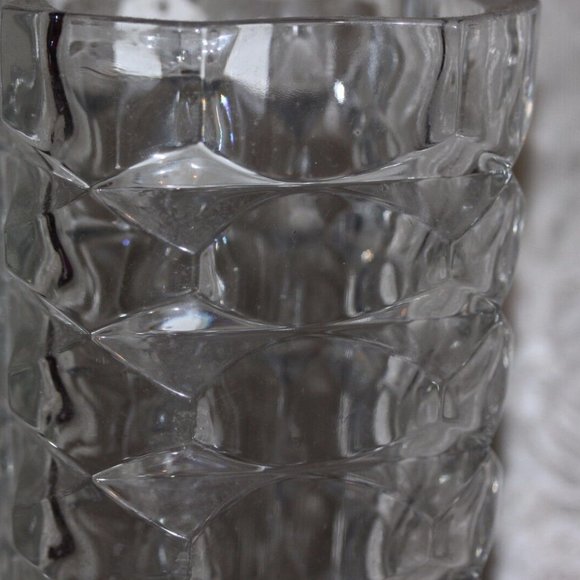 France Vintage Geometric Optic Clear Glass VASE Heavy Large 9 1/4"  very pretty - Picture 3 of 4